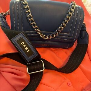 DKNY Navy Crossbody Bag with Chain Detail